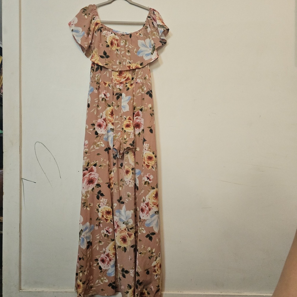 Pink Floral Off-the-shoulder Flounce Maxi Dress Cottagecore Large